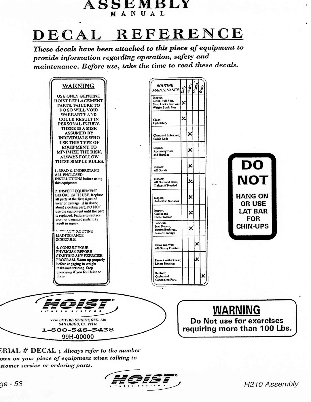 Hoist Fitness H210 manual 