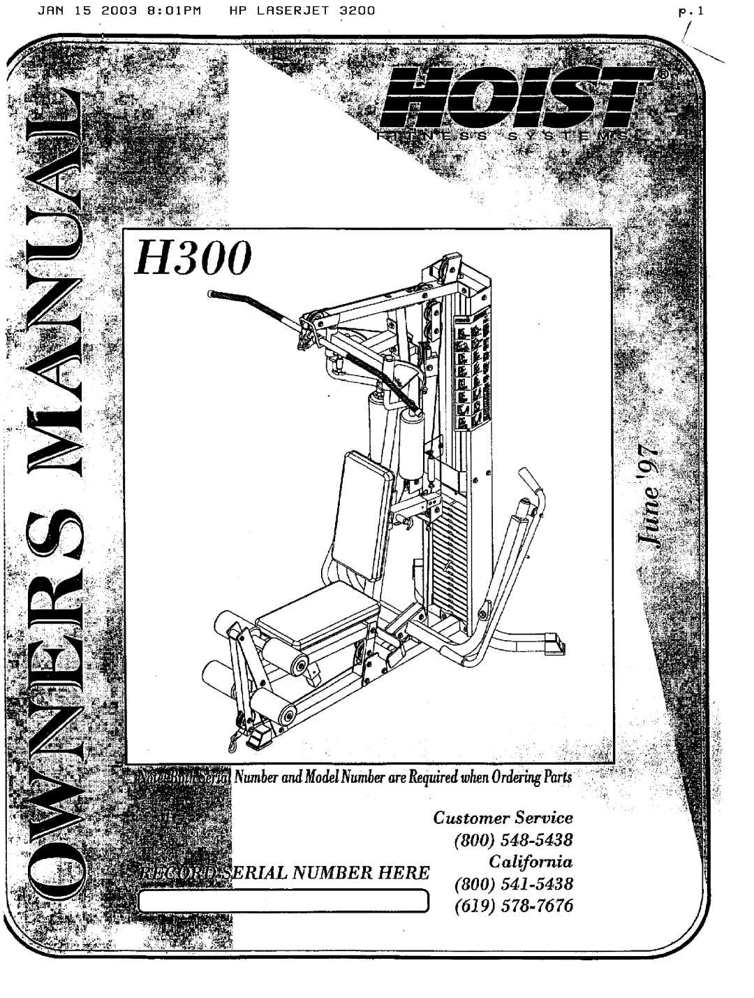 Hoist Fitness H300 manual 