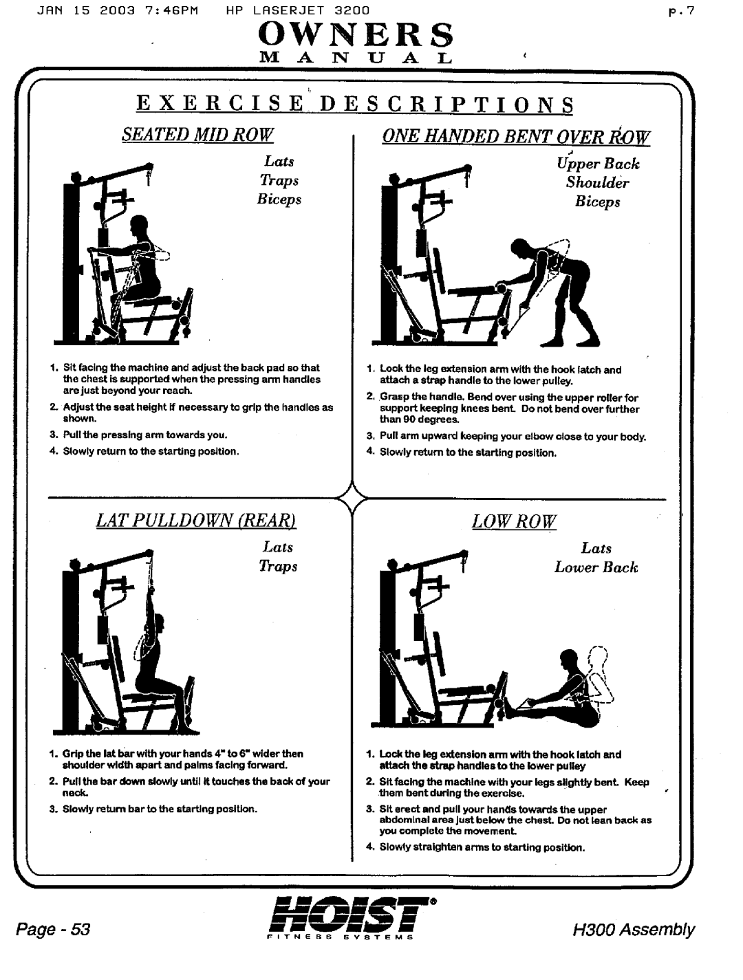 Hoist Fitness H300 manual 