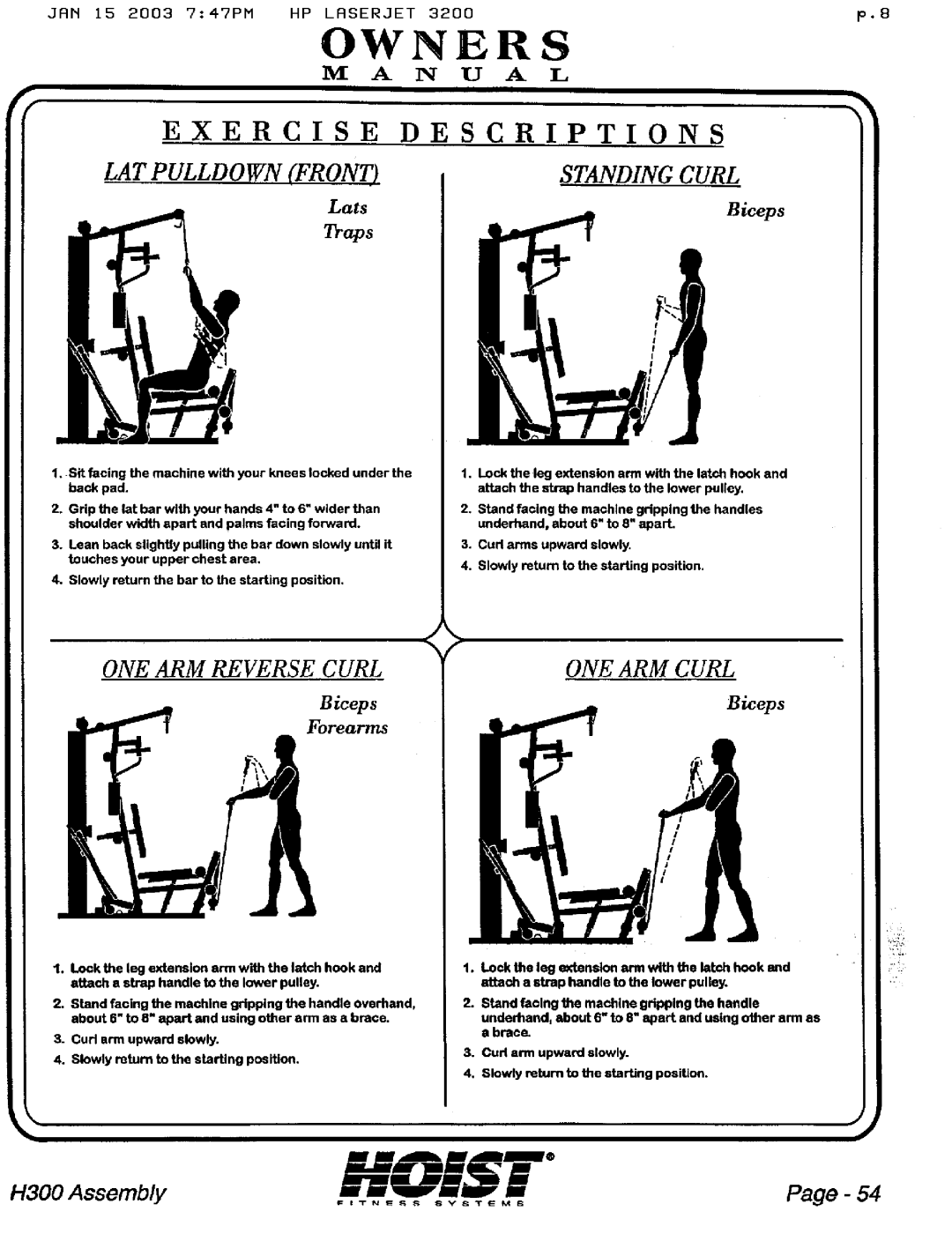 Hoist Fitness H300 manual 