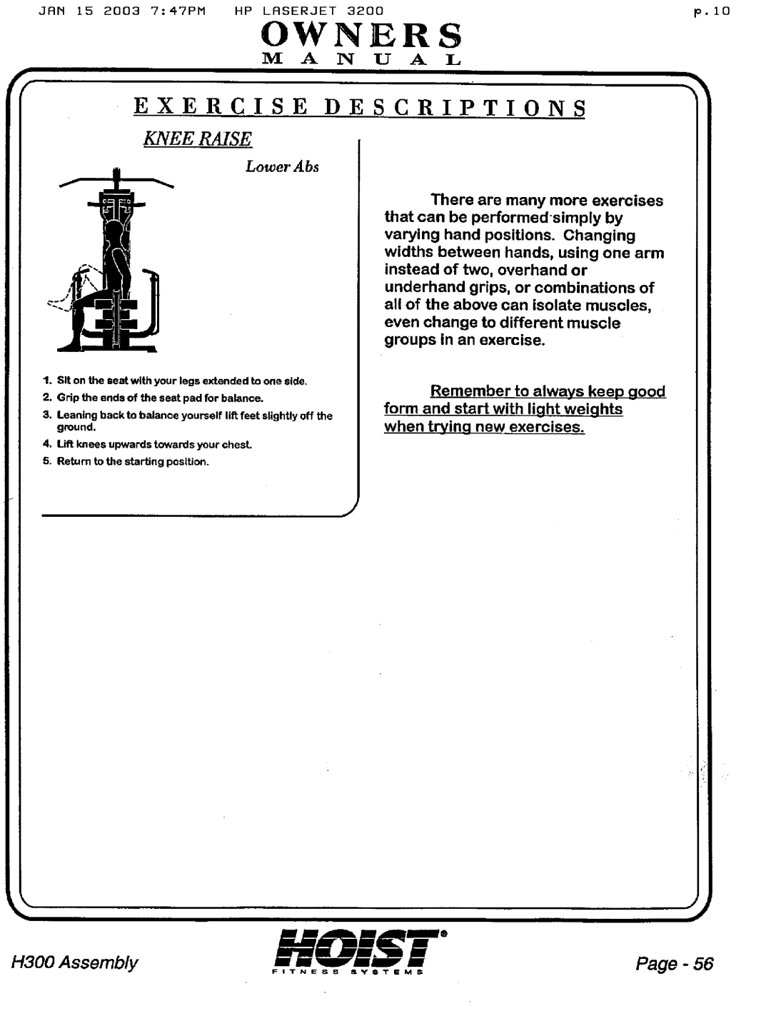 Hoist Fitness H300 manual 