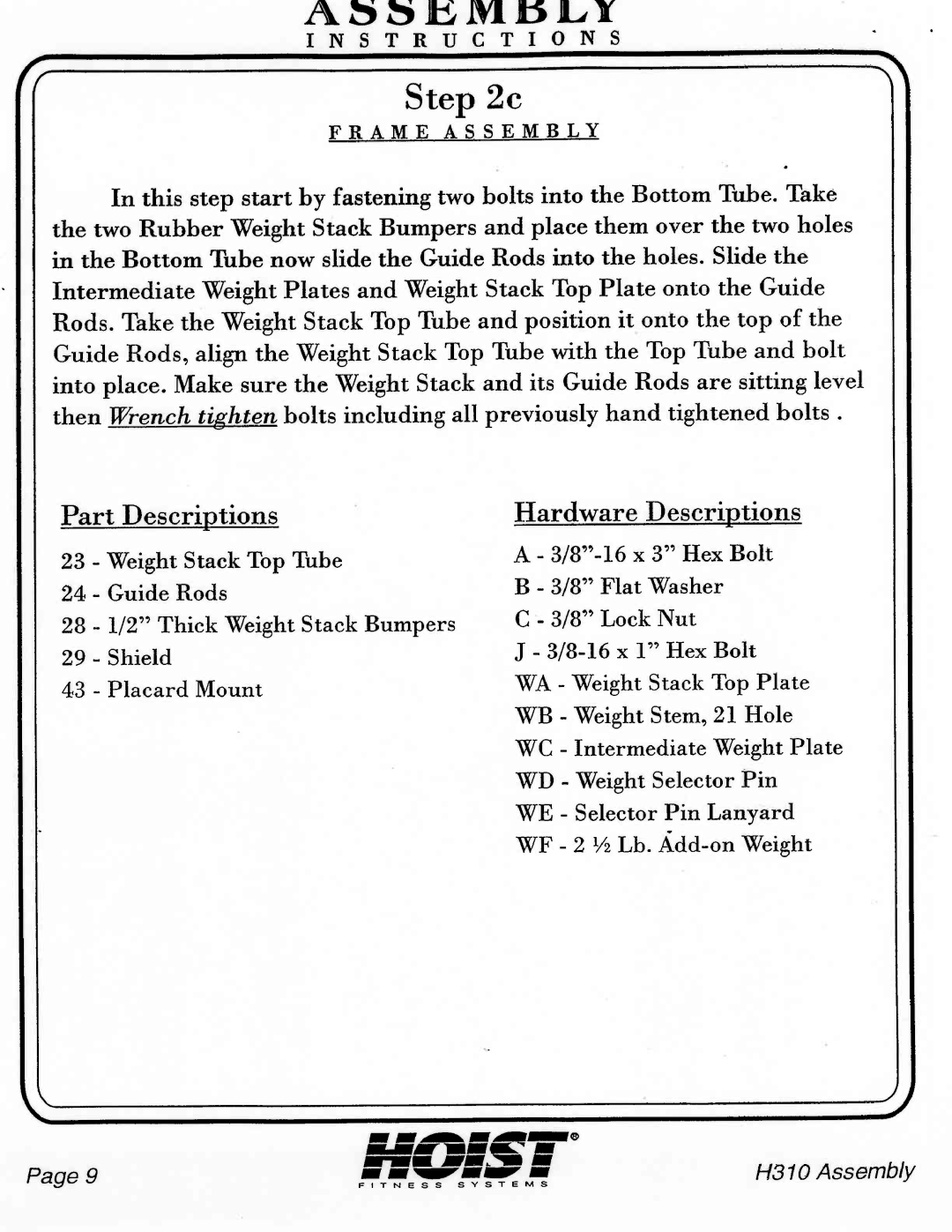 Hoist Fitness H310 manual 