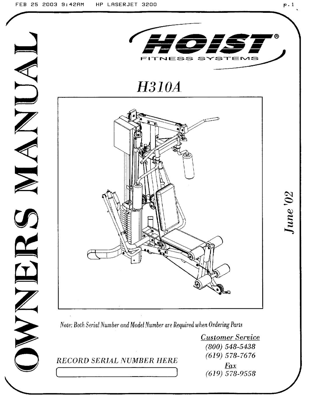 Hoist Fitness H310A manual 