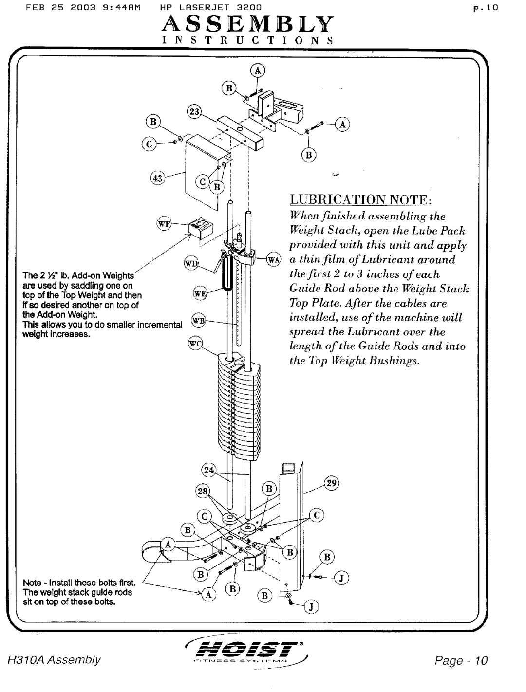 Hoist Fitness H310A manual 