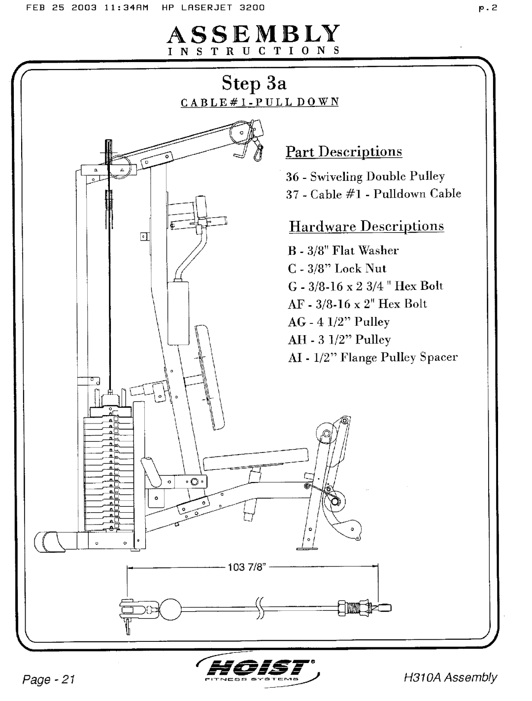 Hoist Fitness H310A manual 