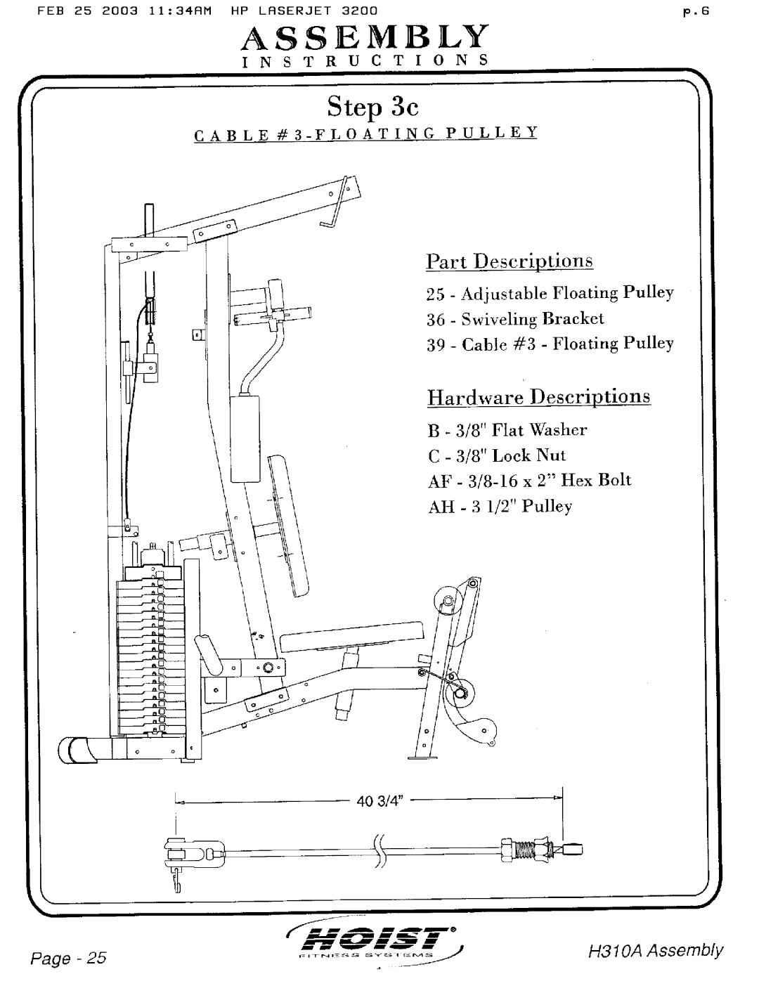 Hoist Fitness H310A manual 