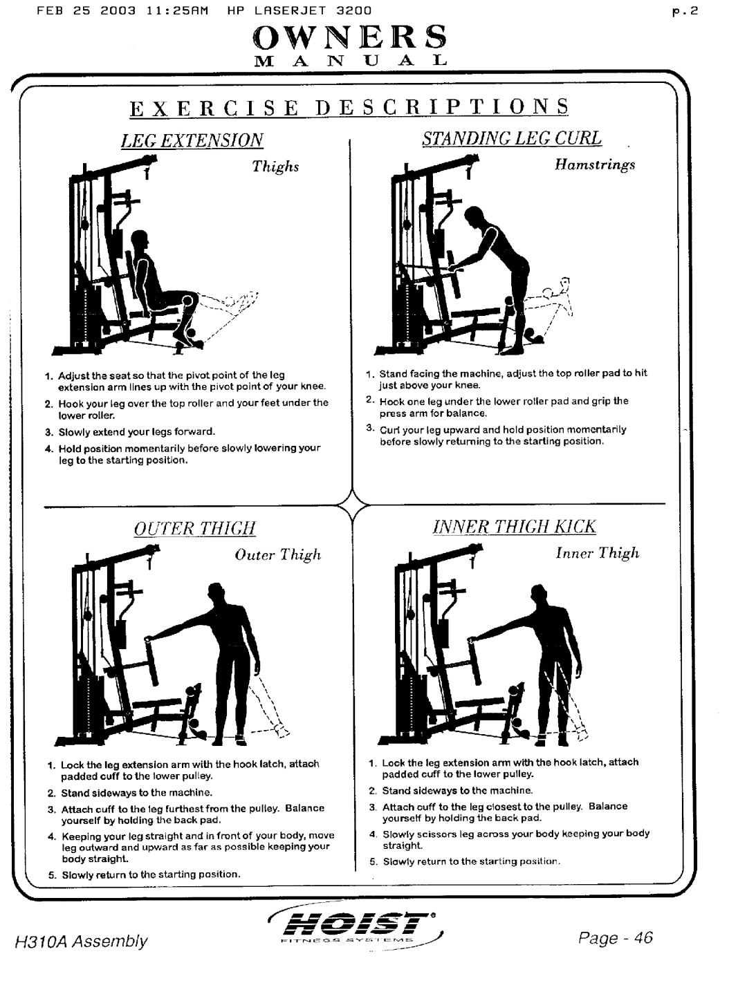 Hoist Fitness H310A manual 