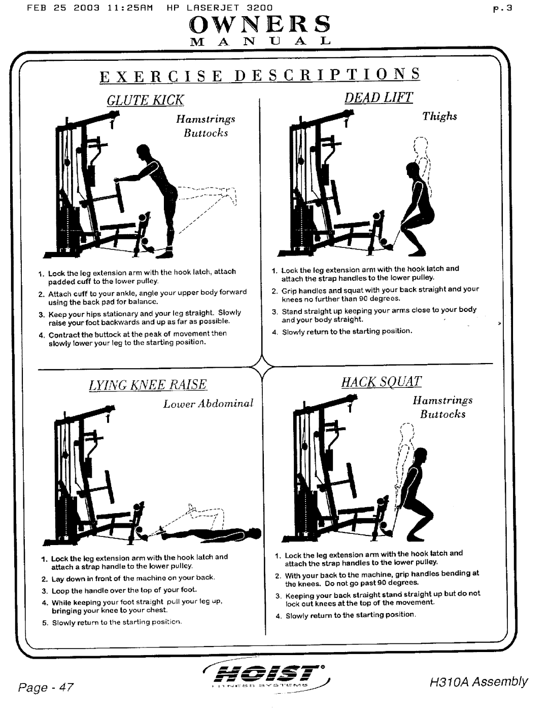 Hoist Fitness H310A manual 