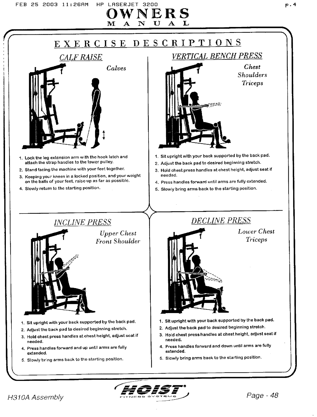 Hoist Fitness H310A manual 