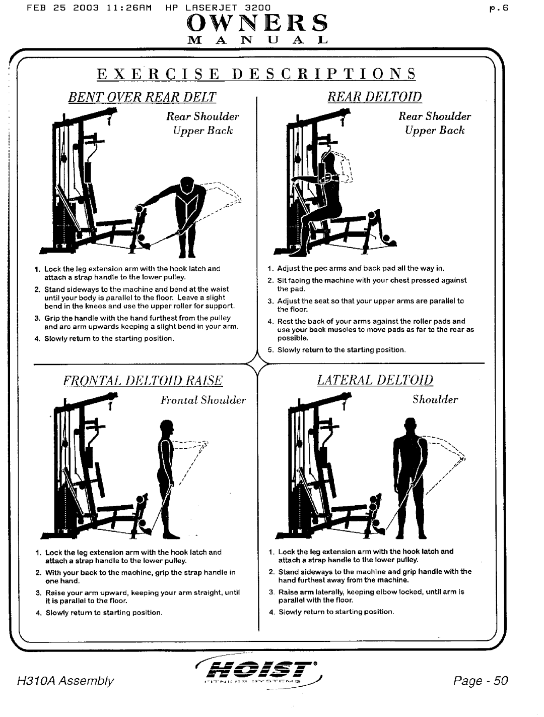 Hoist Fitness H310A manual 