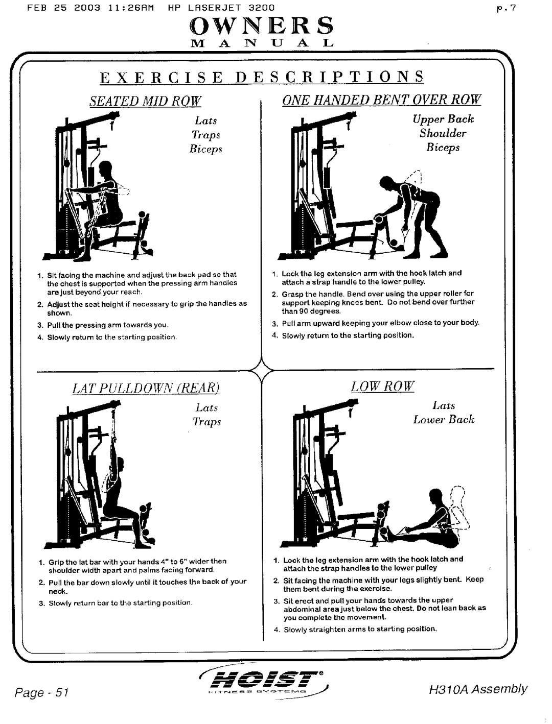 Hoist Fitness H310A manual 