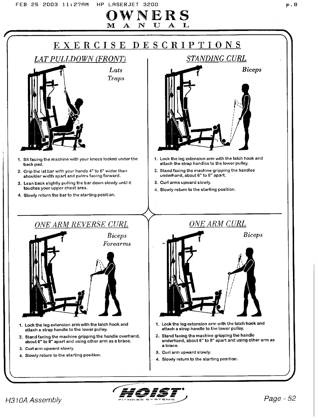 Hoist Fitness H310A manual 