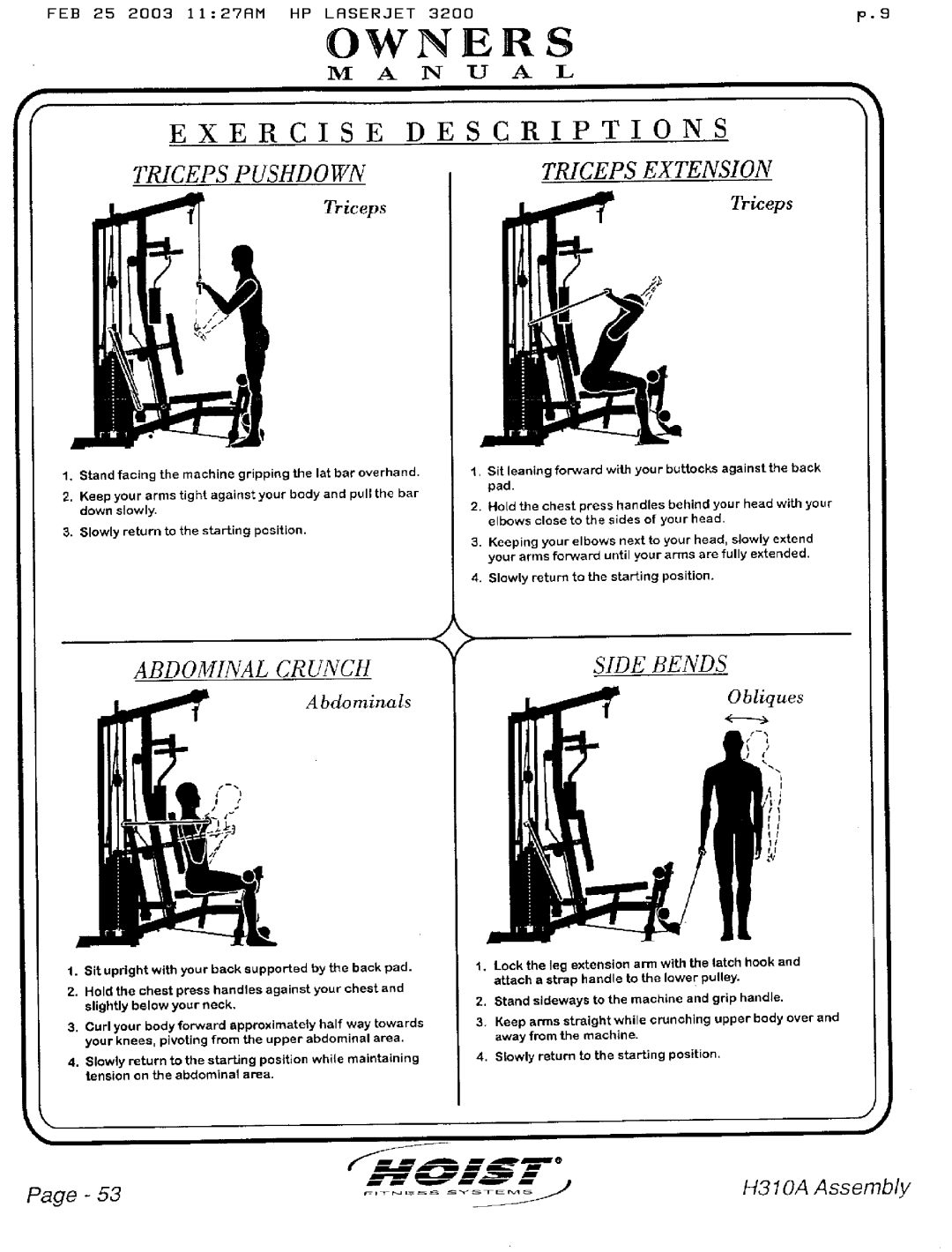 Hoist Fitness H310A manual 