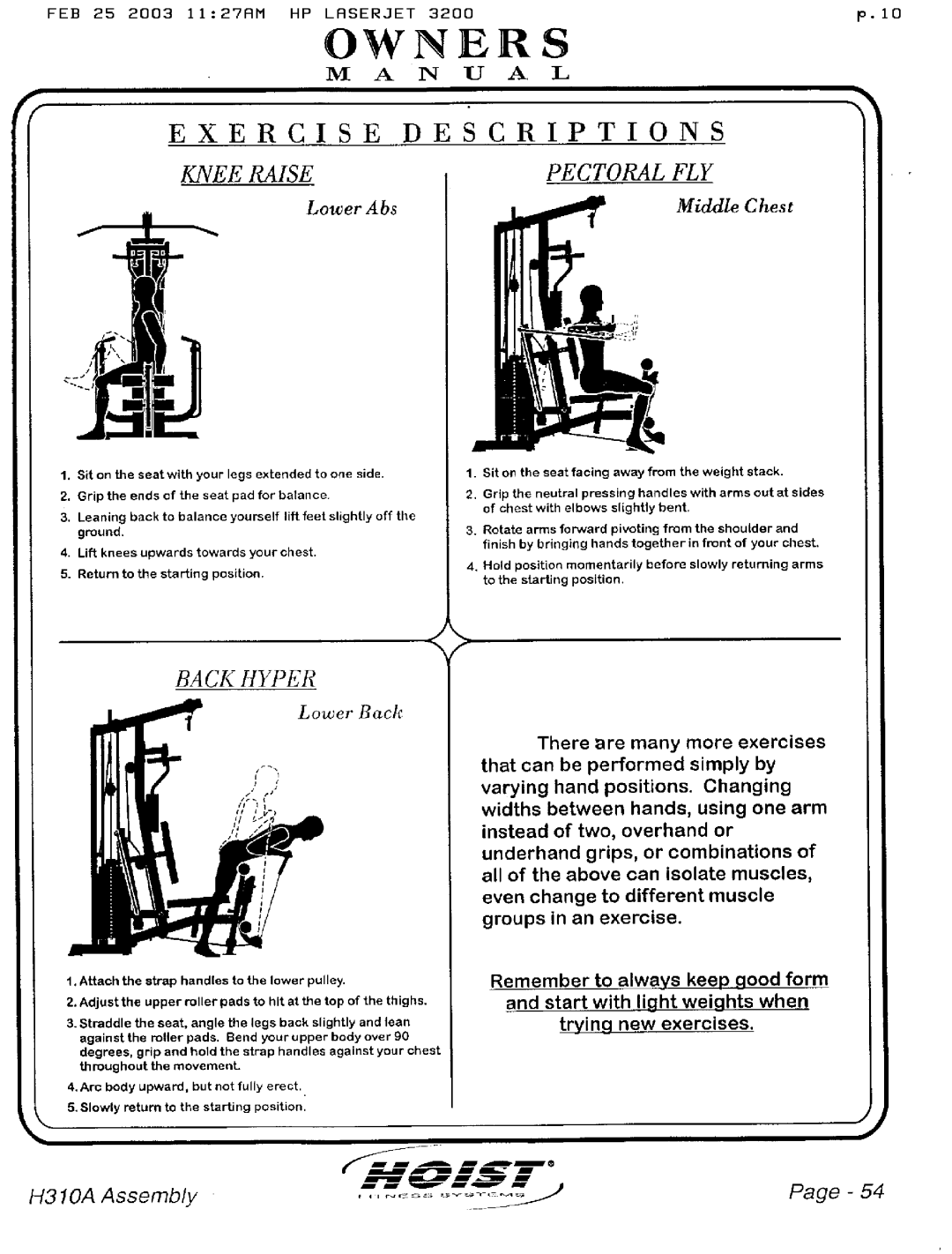 Hoist Fitness H310A manual 