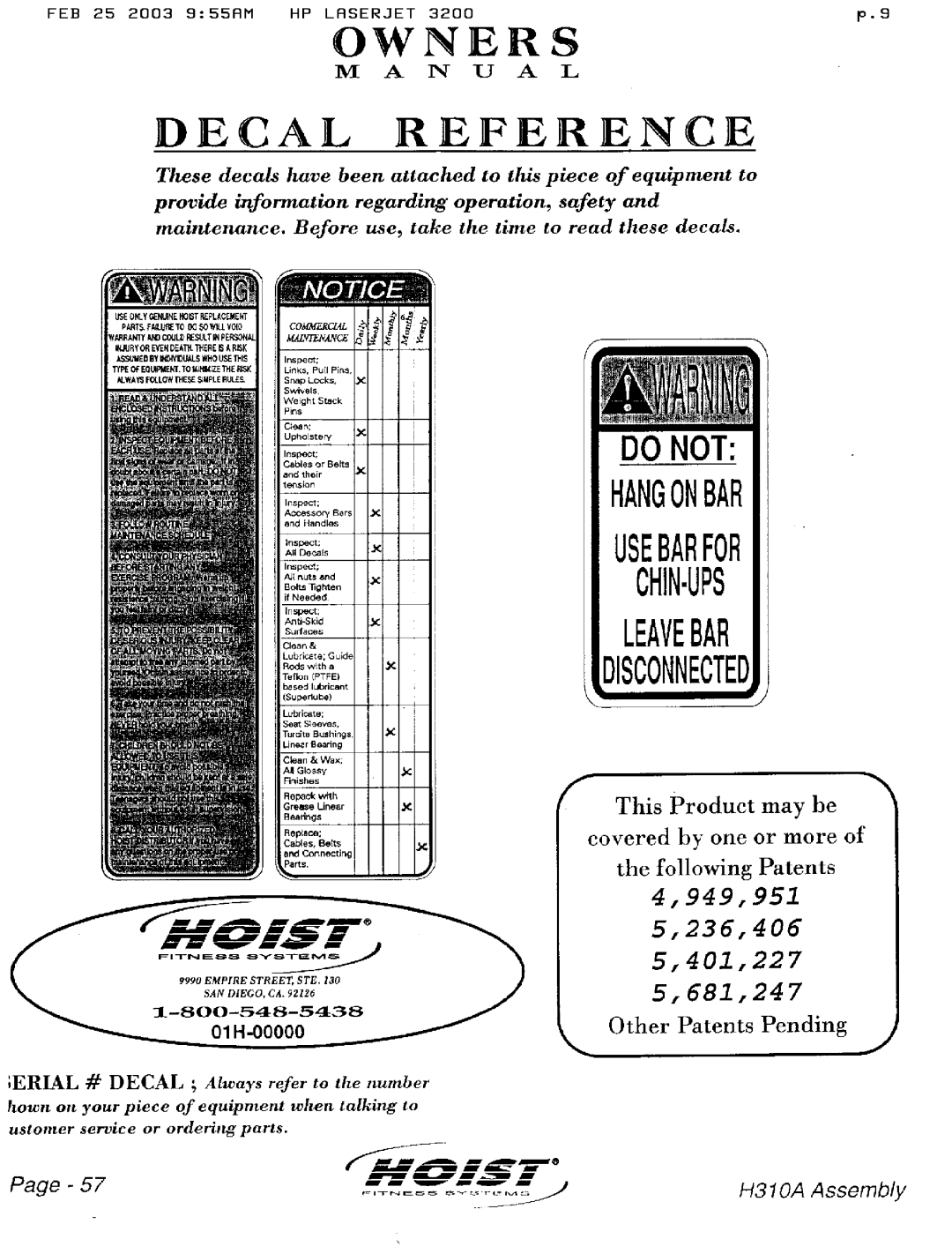 Hoist Fitness H310A manual 