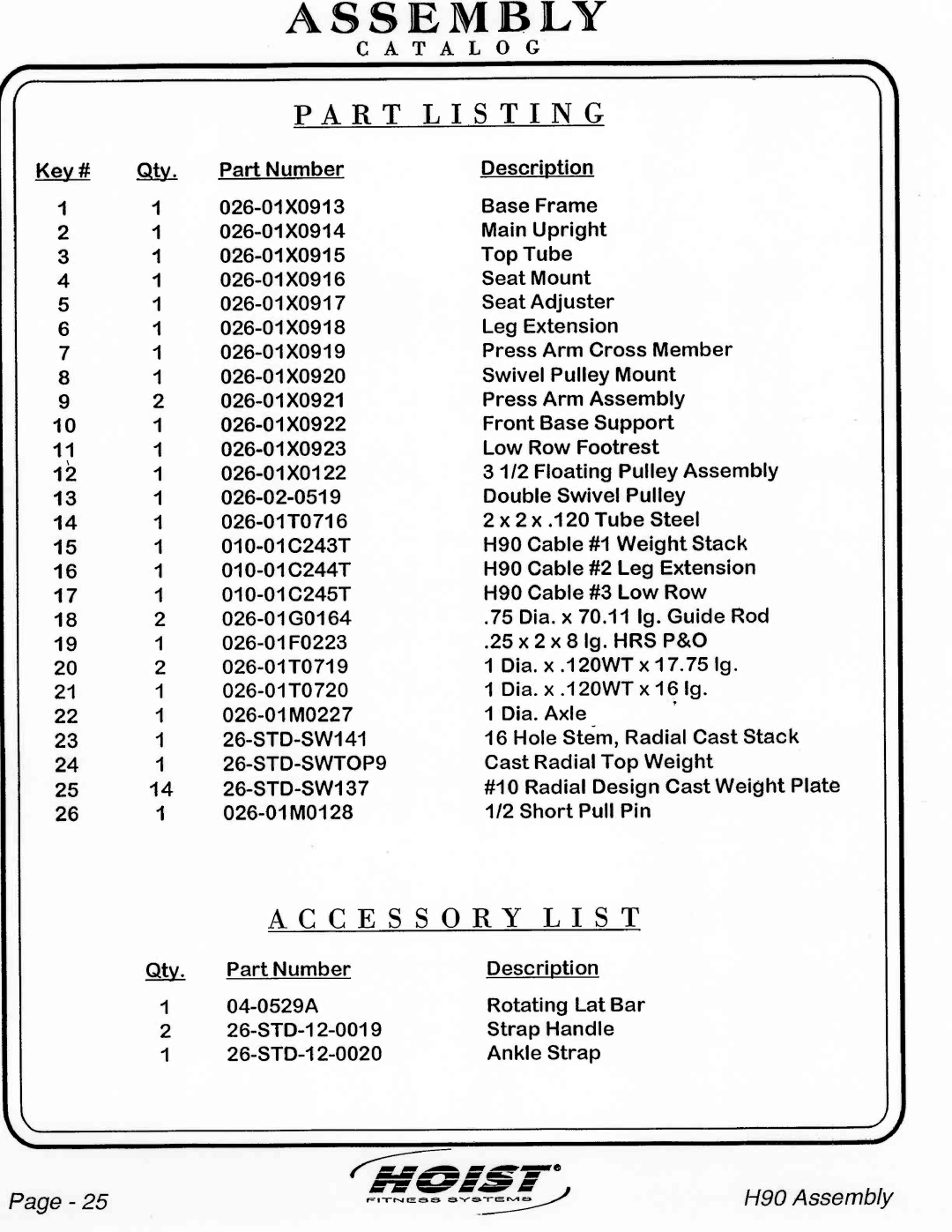 Hoist Fitness H90 manual 