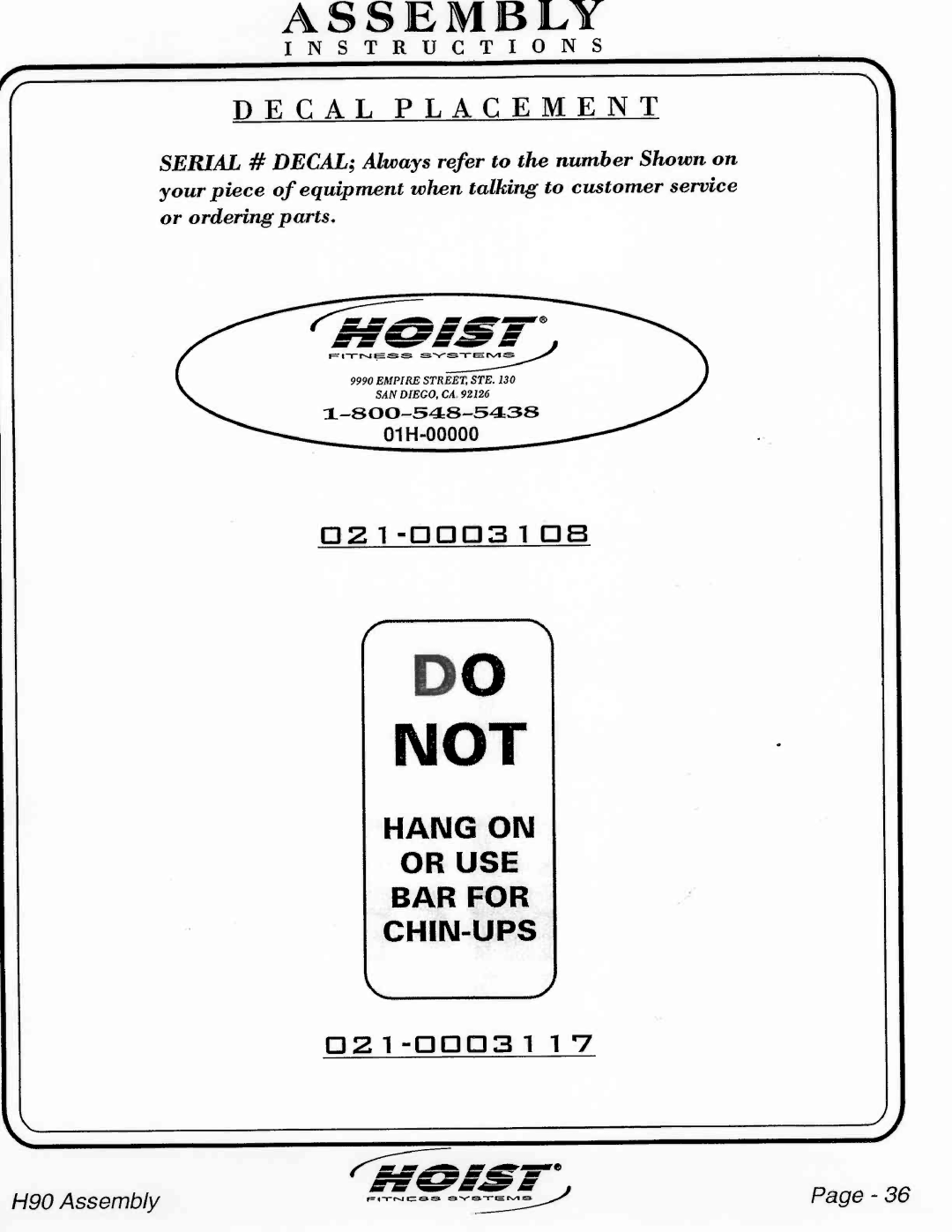 Hoist Fitness H90 manual 