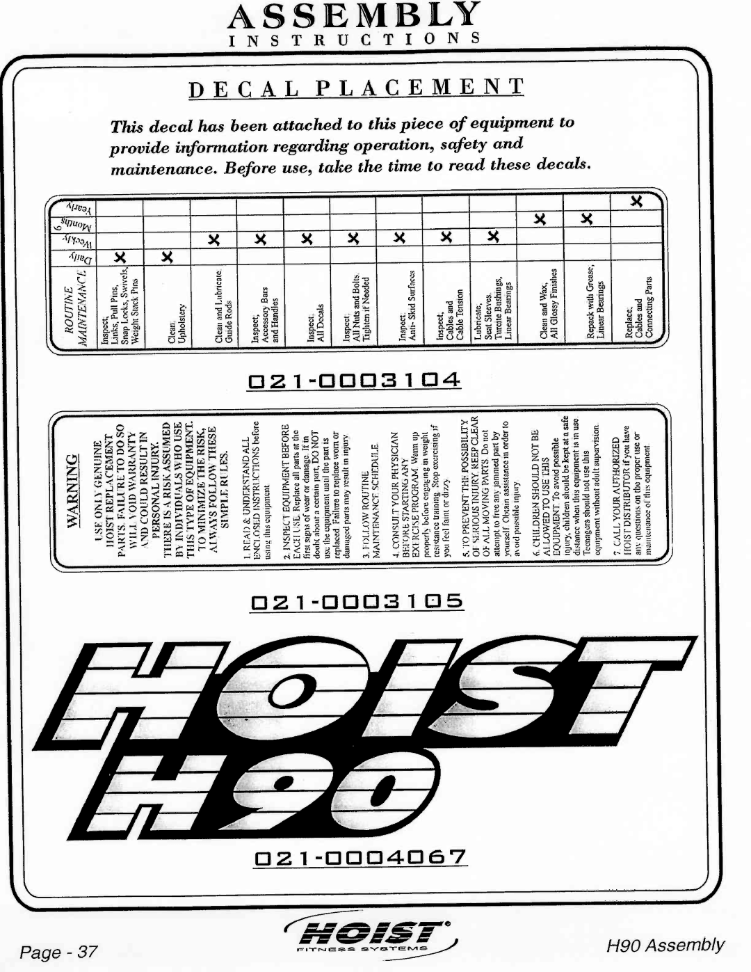 Hoist Fitness H90 manual 