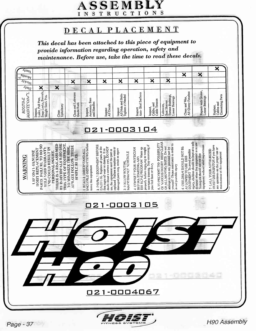 Hoist Fitness H90 manual 