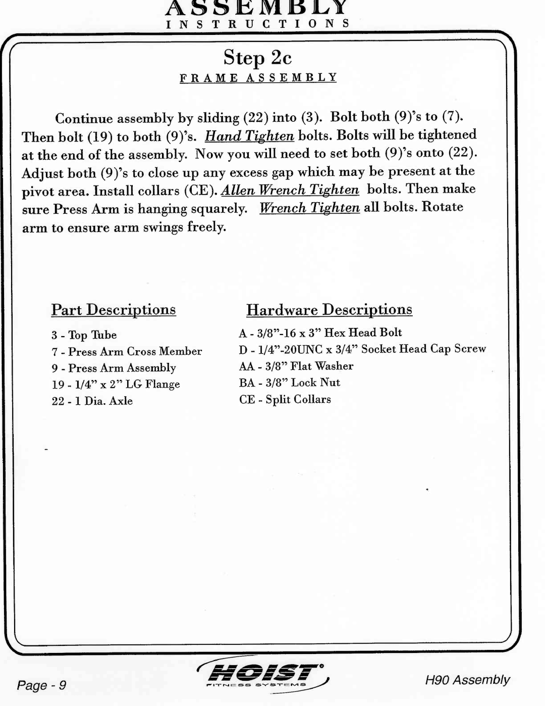 Hoist Fitness H90 manual 