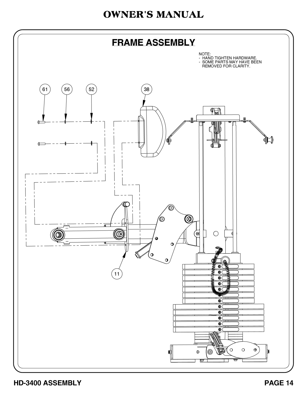 Hoist Fitness hd-3400 owner manual Frame Assembly 