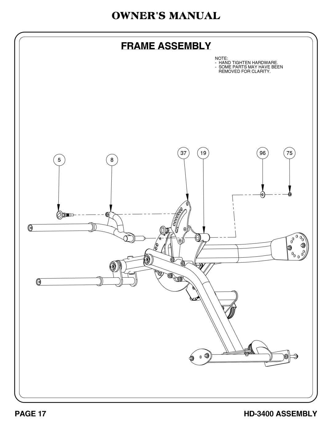 Hoist Fitness hd-3400 owner manual Frame Assembly 