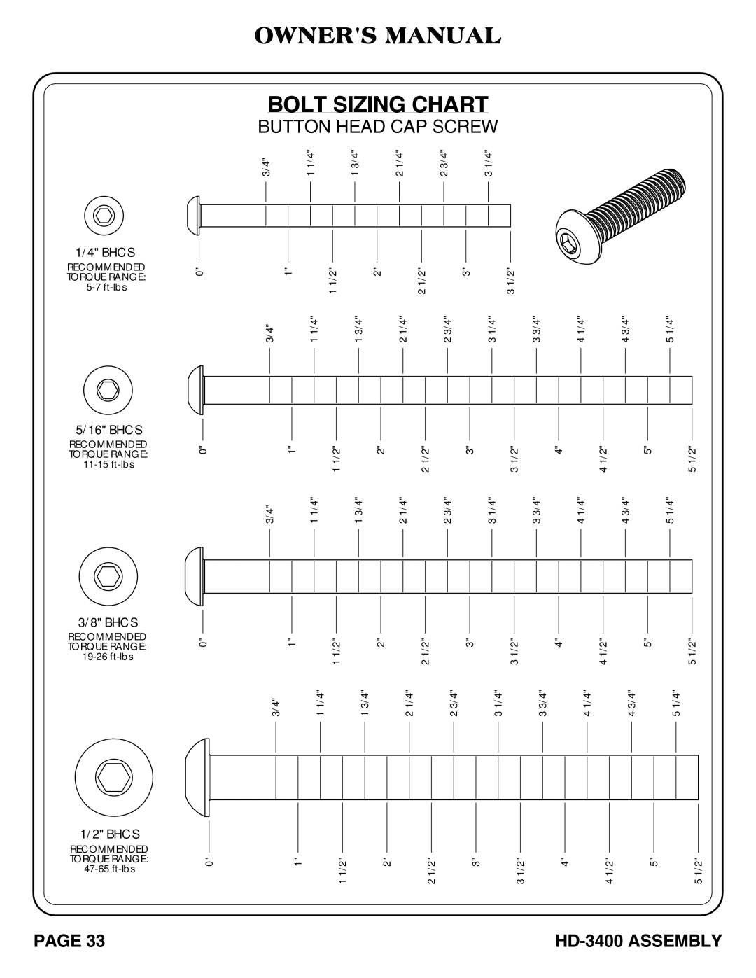 Hoist Fitness hd-3400 owner manual Button Head CAP Screw 