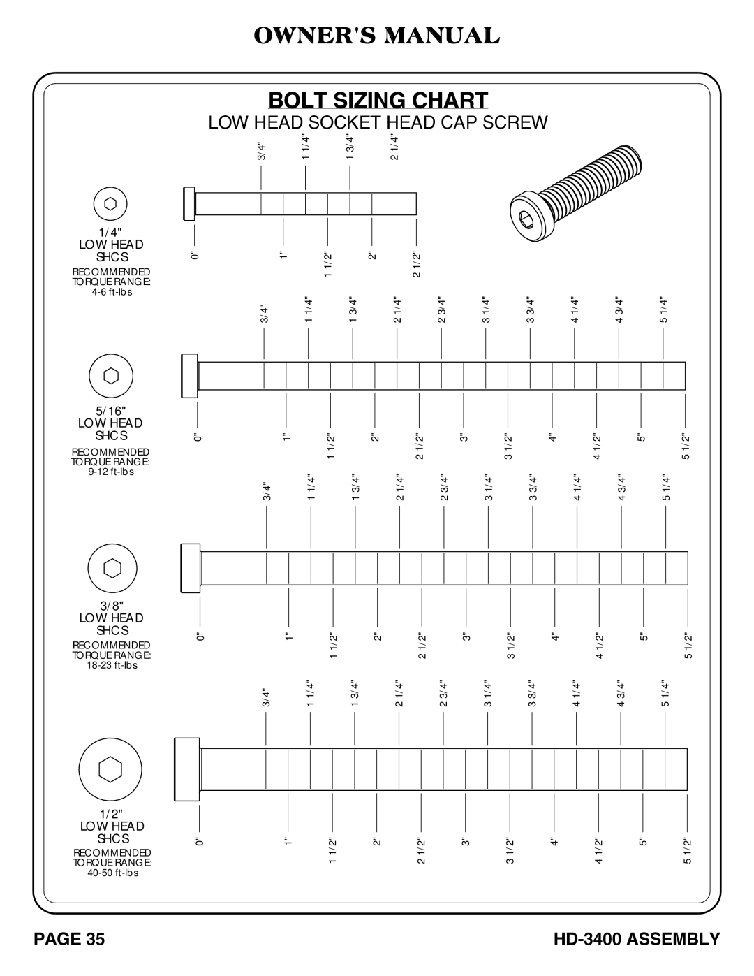 Hoist Fitness hd-3400 owner manual LOW Head Socket Head CAP Screw 