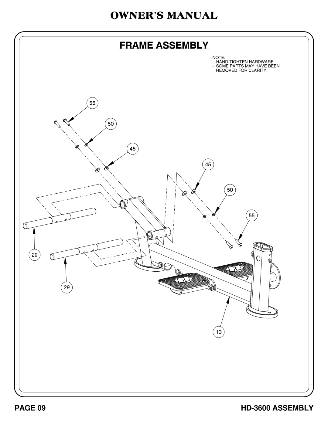 Hoist Fitness HD-3600 owner manual Frame Assembly 