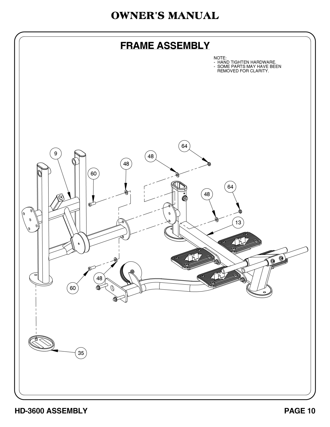 Hoist Fitness HD-3600 owner manual Frame Assembly 