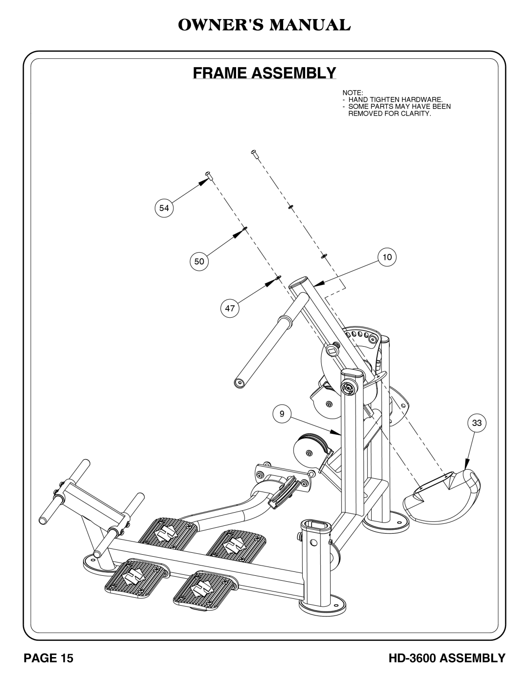 Hoist Fitness HD-3600 owner manual Frame Assembly 