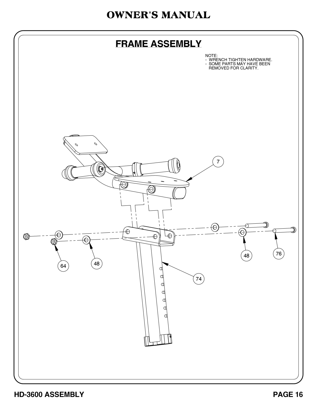 Hoist Fitness HD-3600 owner manual Frame Assembly 