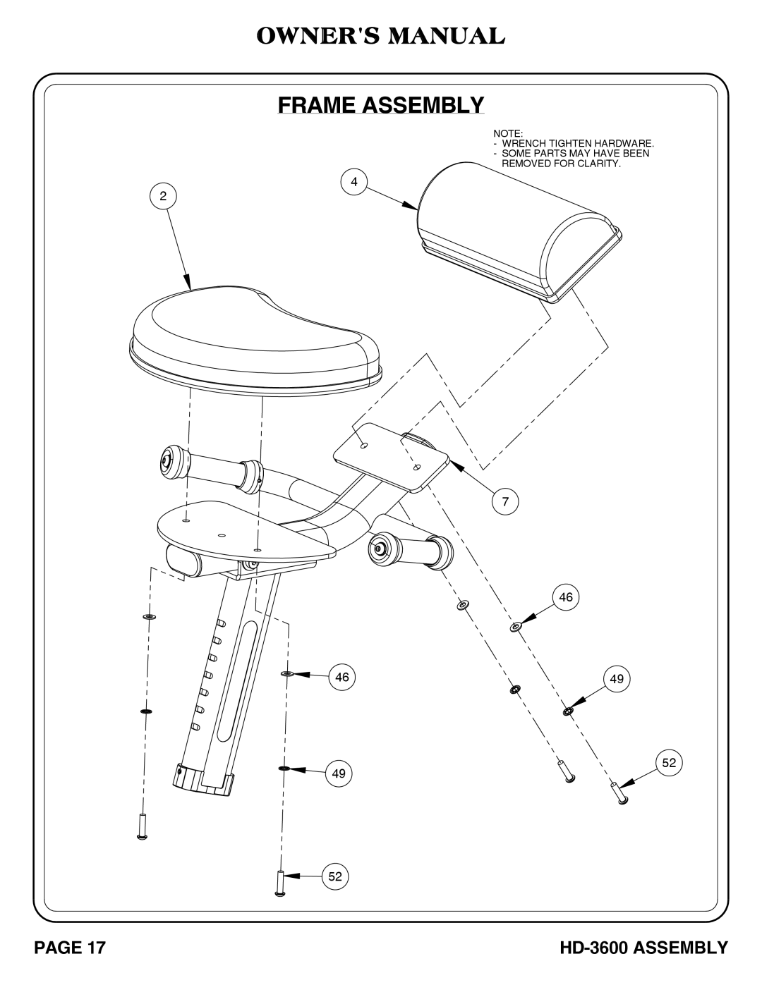 Hoist Fitness HD-3600 owner manual Frame Assembly 