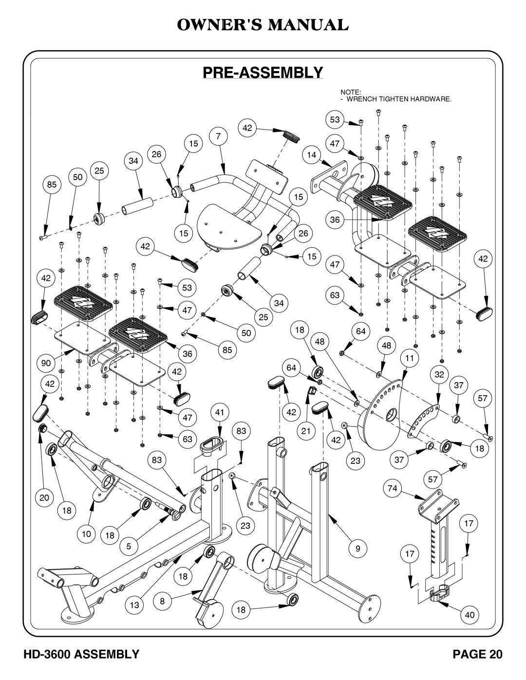 Hoist Fitness HD-3600 owner manual Pre-Assembly 