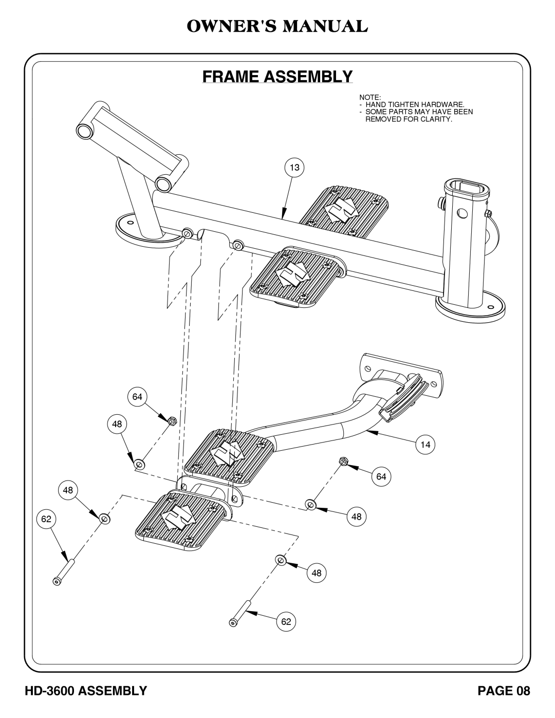 Hoist Fitness HD-3600 owner manual Frame Assembly 