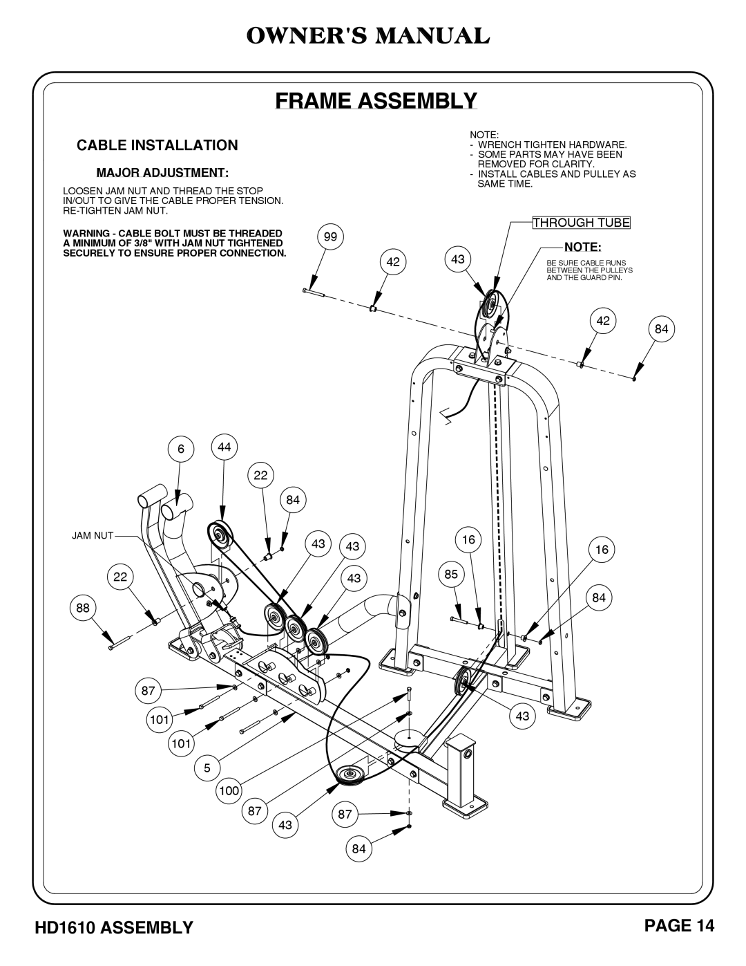 Hoist Fitness HD1610 owner manual Cable Installation 