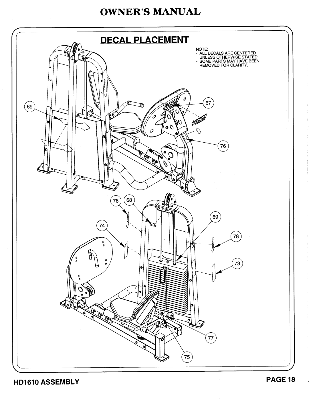 Hoist Fitness HD1610 owner manual 