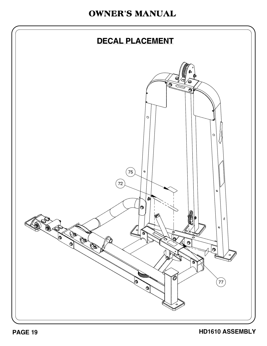 Hoist Fitness HD1610 owner manual Decal Placement 