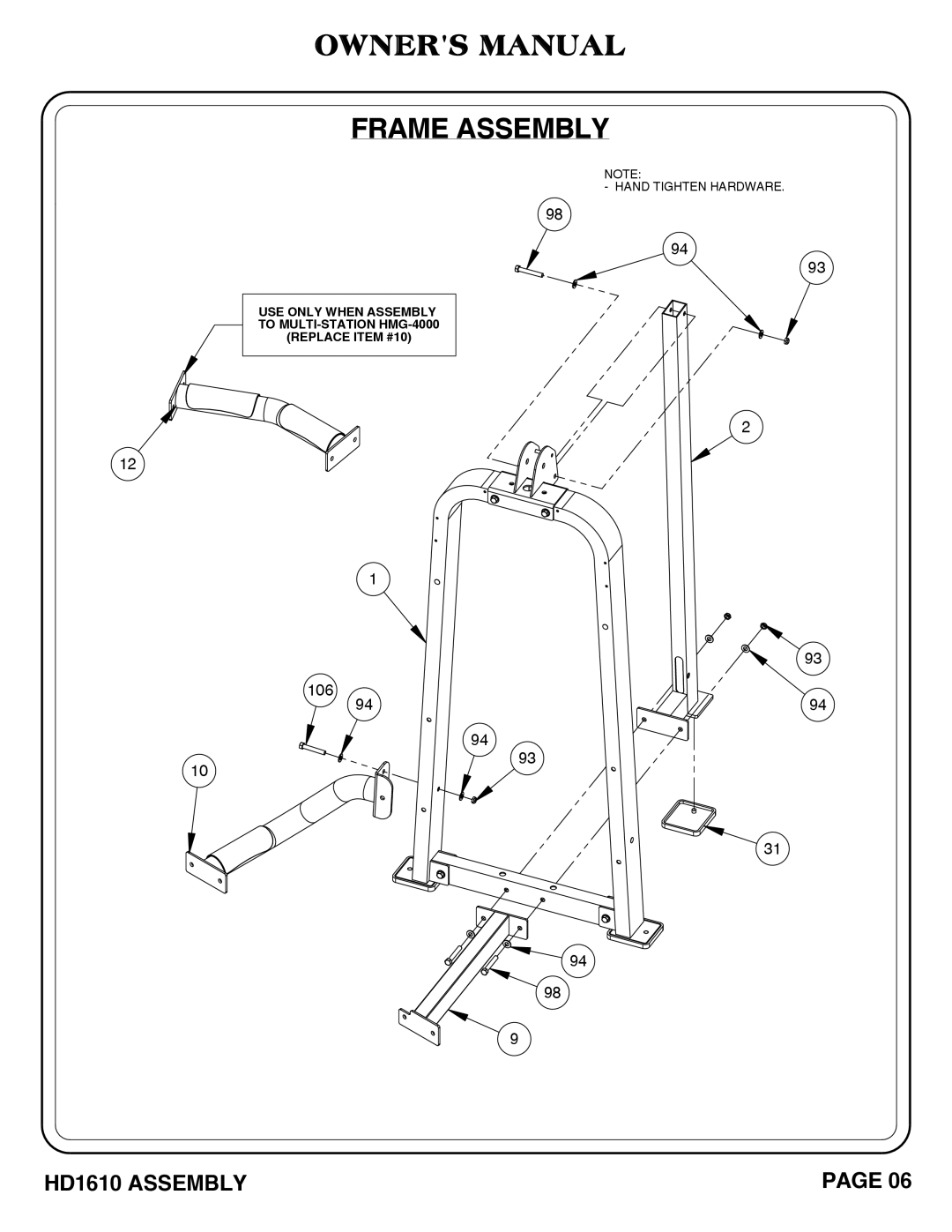 Hoist Fitness HD1610 owner manual 106 