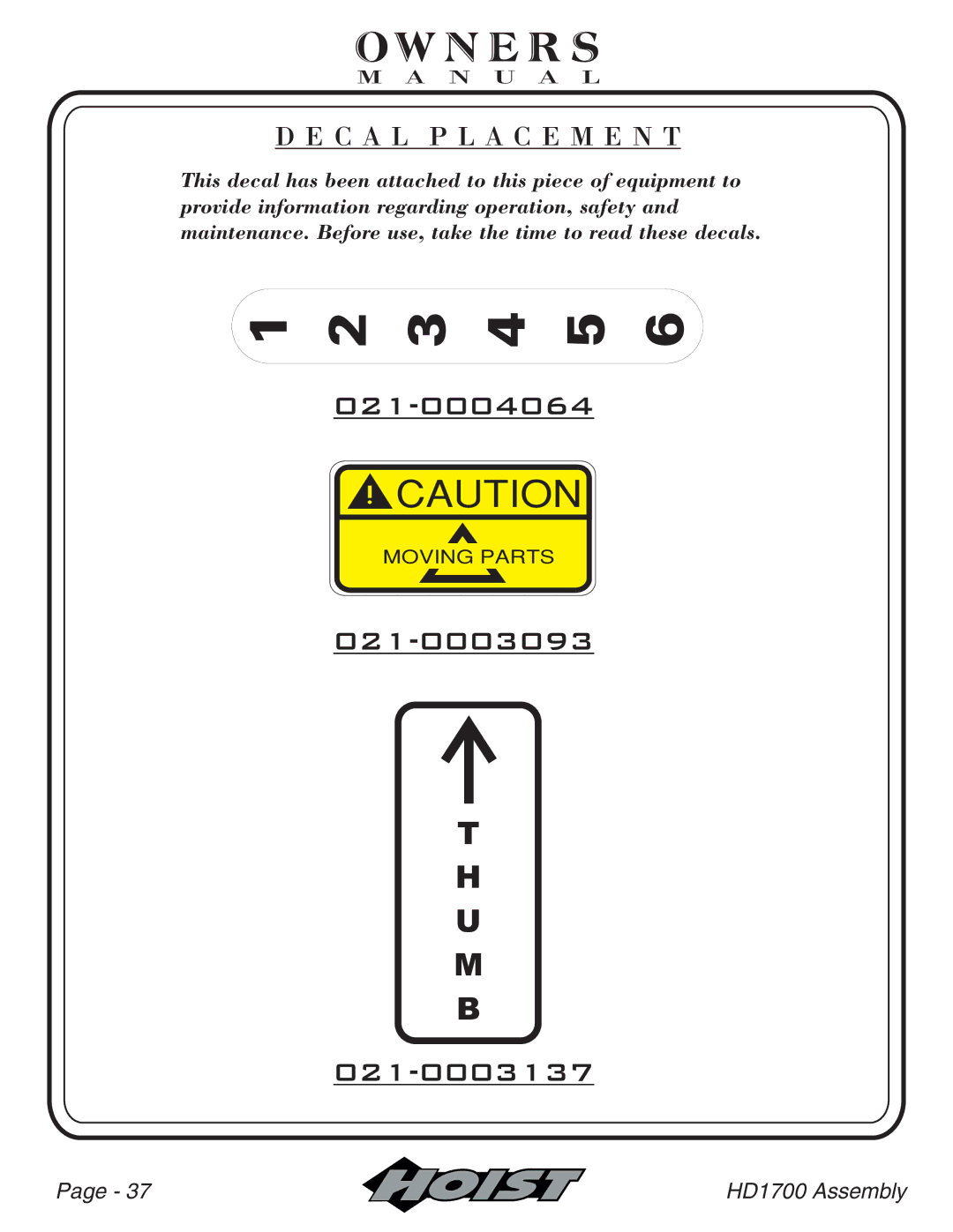 Hoist Fitness HD1700 owner manual 021-0004064 