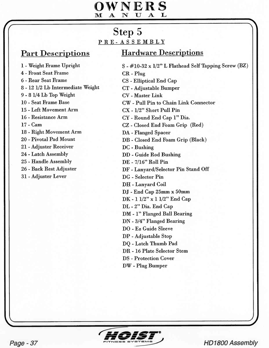 Hoist Fitness HD1800 manual 