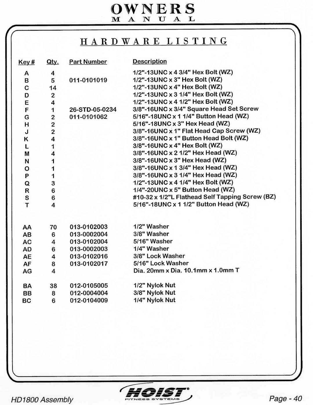 Hoist Fitness HD1800 manual 