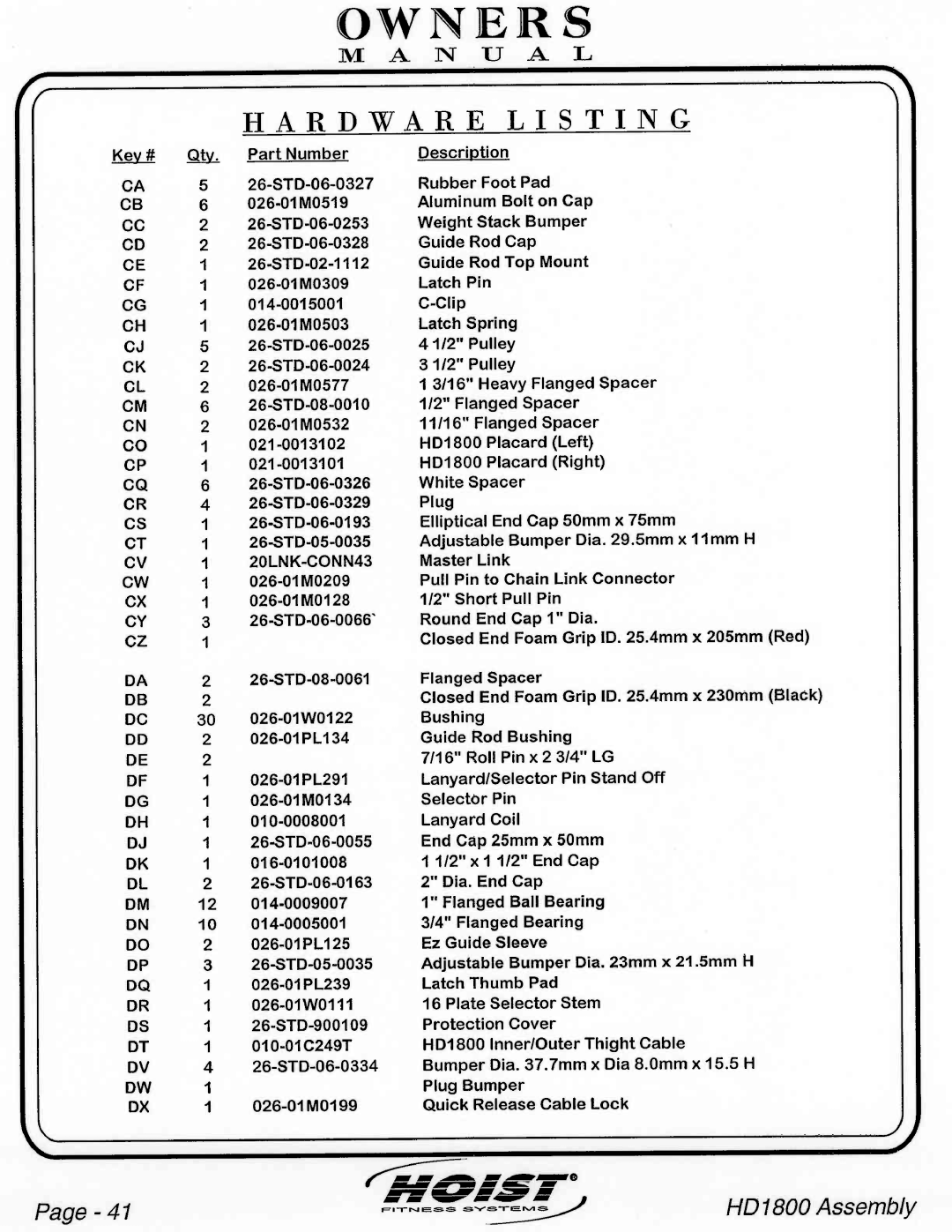 Hoist Fitness HD1800 manual 