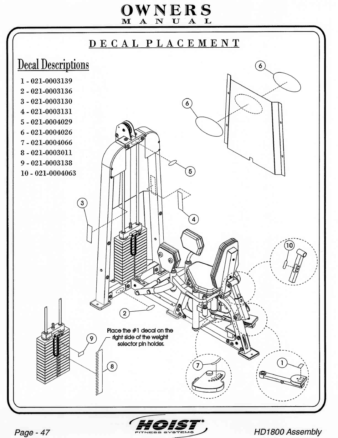 Hoist Fitness HD1800 manual 