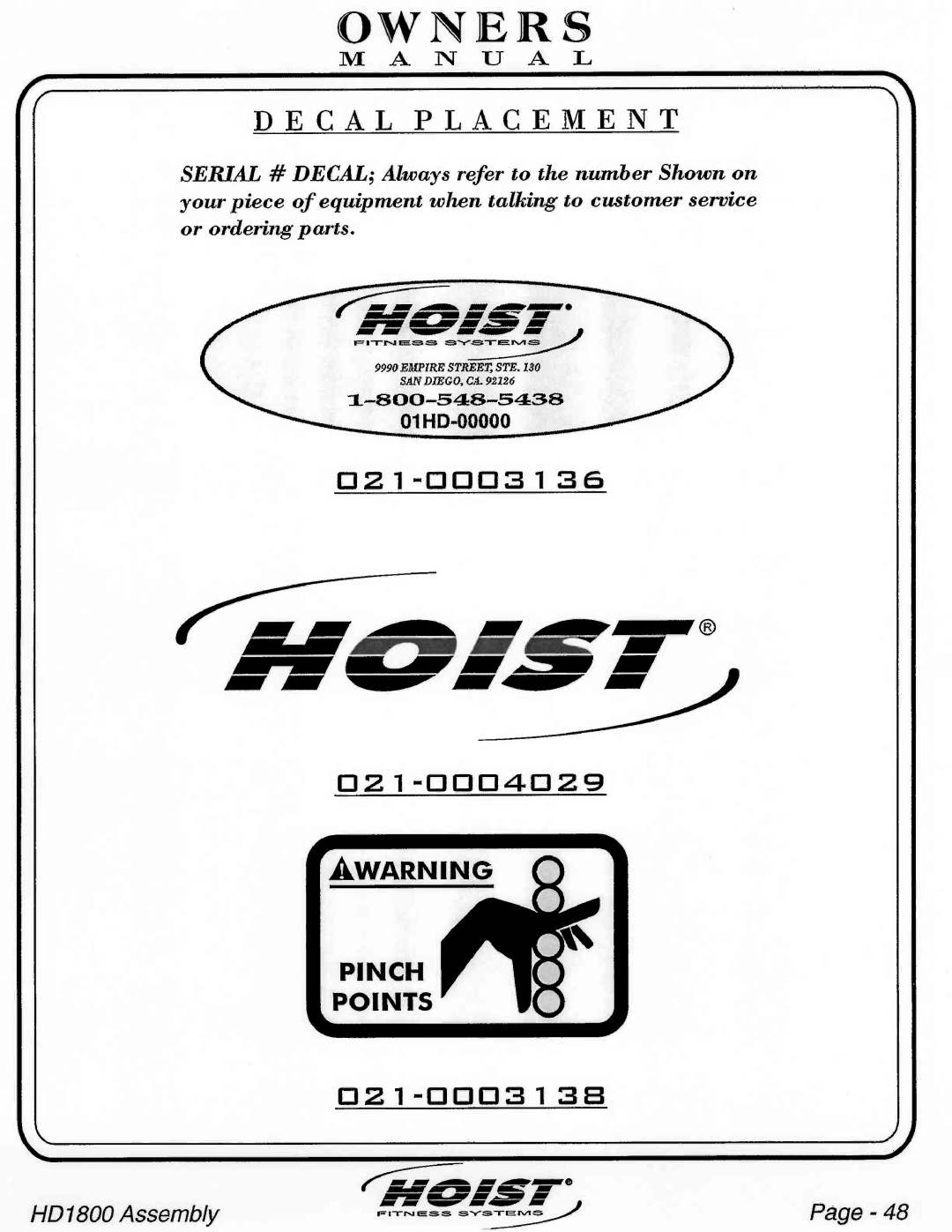 Hoist Fitness HD1800 manual 