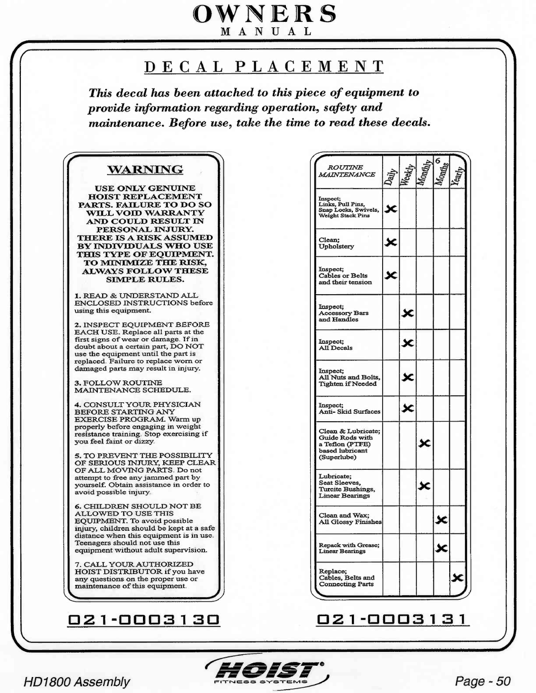 Hoist Fitness HD1800 manual 