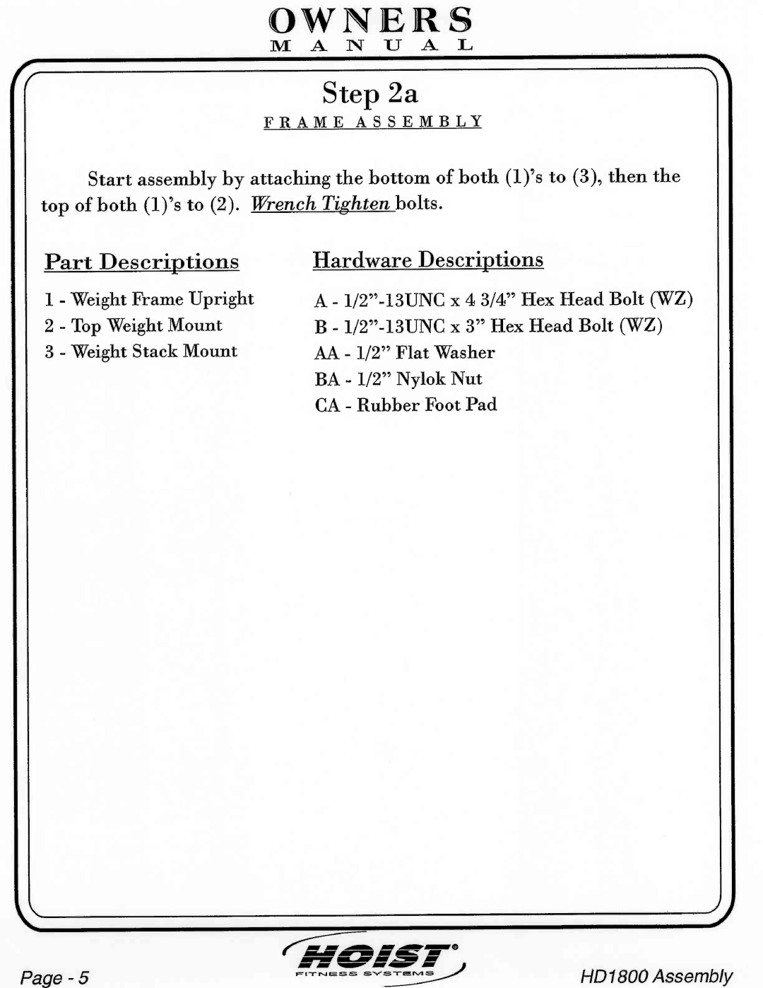 Hoist Fitness HD1800 manual 