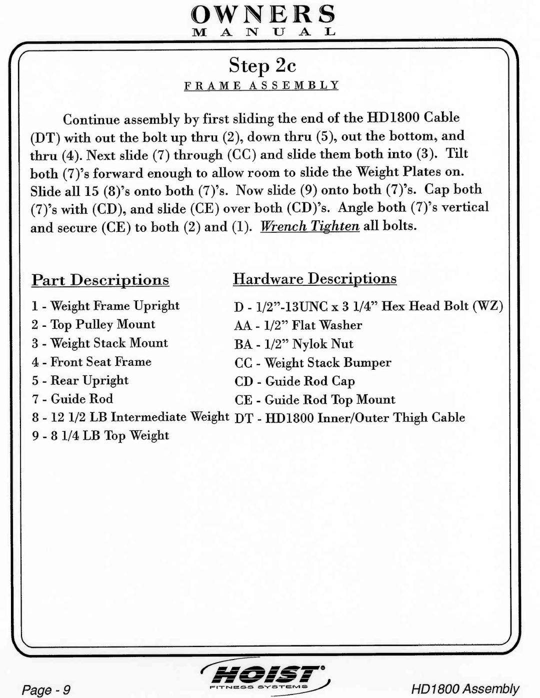 Hoist Fitness HD1800 manual 