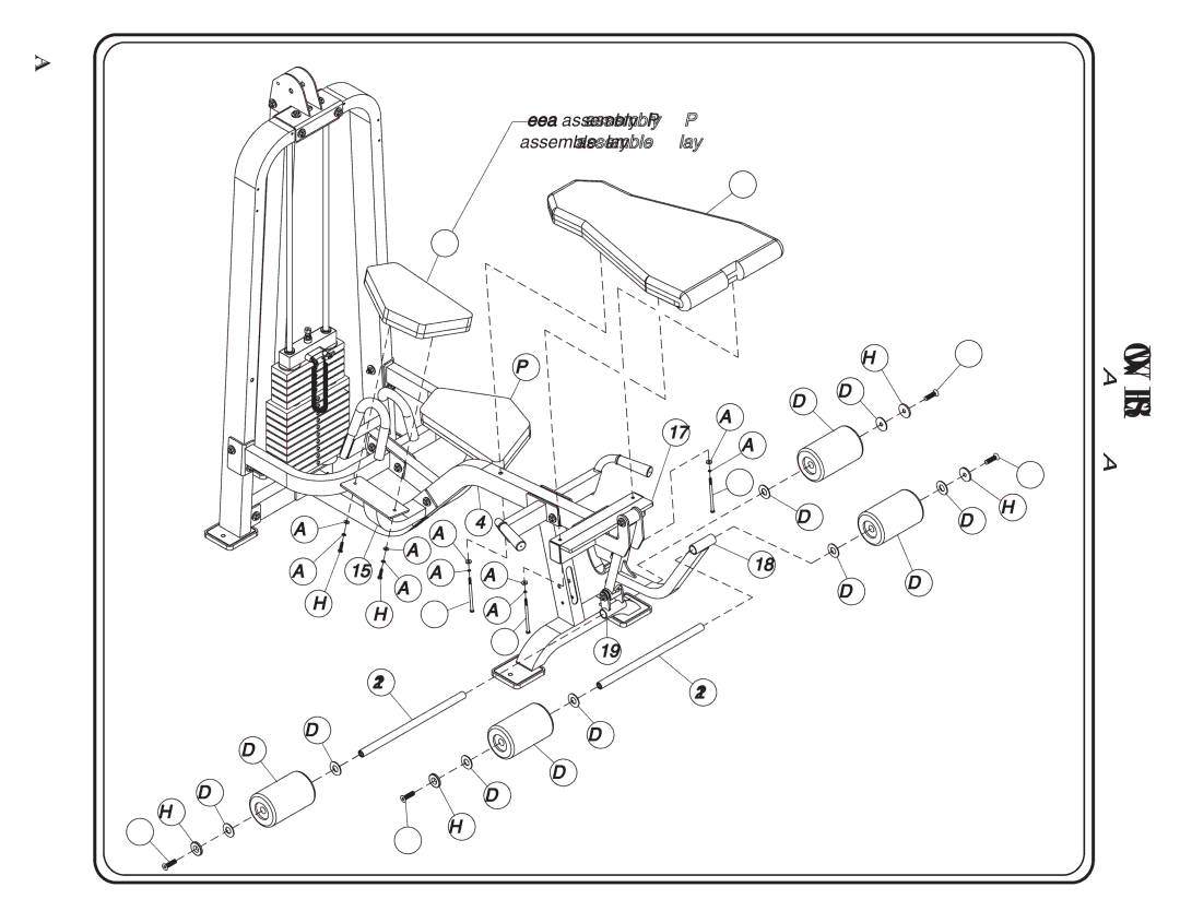 Hoist Fitness HDI400 owner manual AE Repeat assembly for CP Shown assembled or clarity 