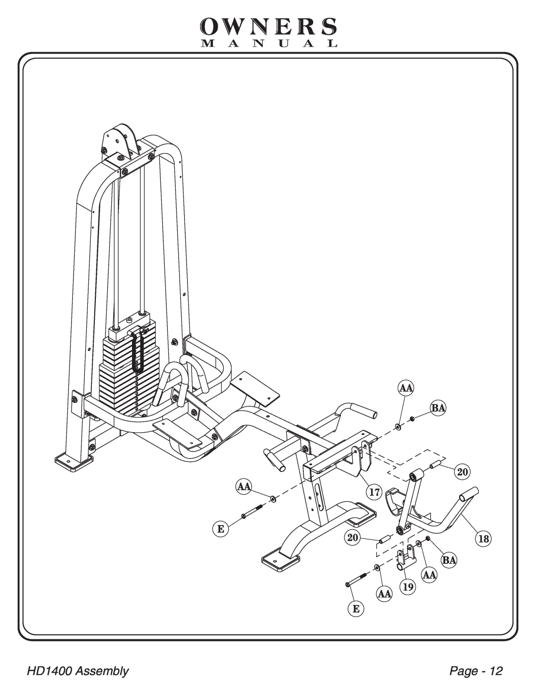 Hoist Fitness HDI400 owner manual Owners, HD1400 Assembly, Page, M A N U A L 